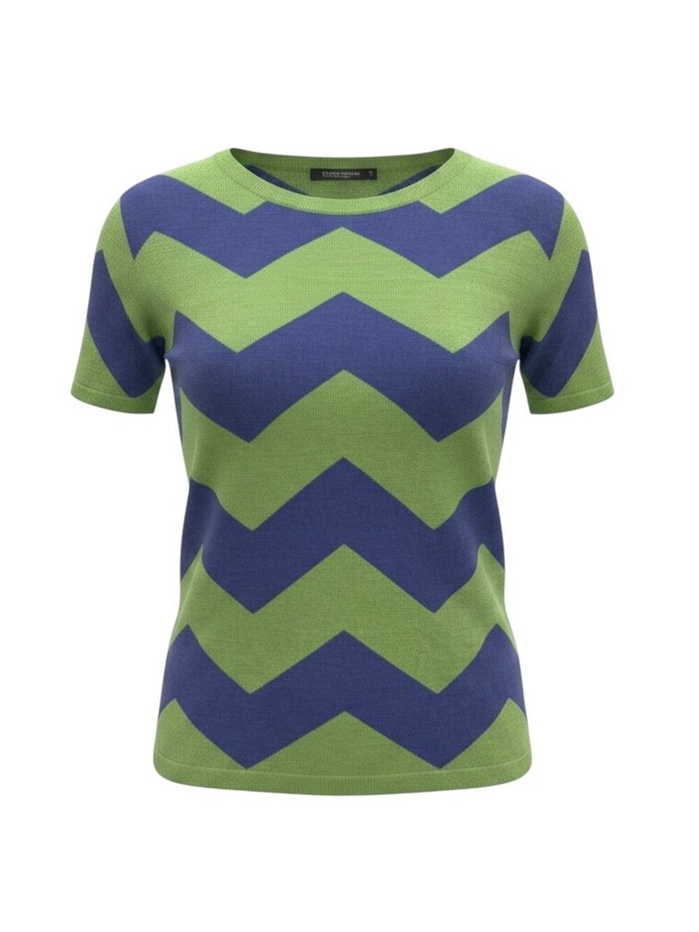 Happy Sheep Silk Cashmere Chevron Knit Tee Blue Green Small Italy